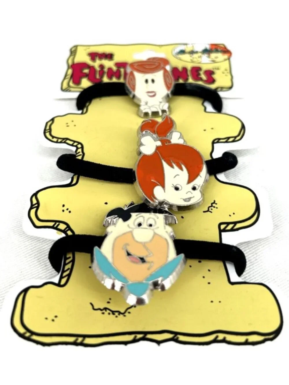 Flintstones Hair Ties Ponytail Holders Fred Wilma Pebbles Enamel 1994 NOS